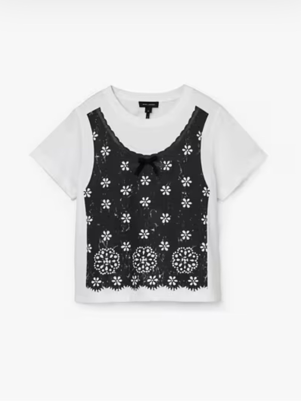 Marc Jacobs White Short-Sleeve Tee with Black Lace Appliqué